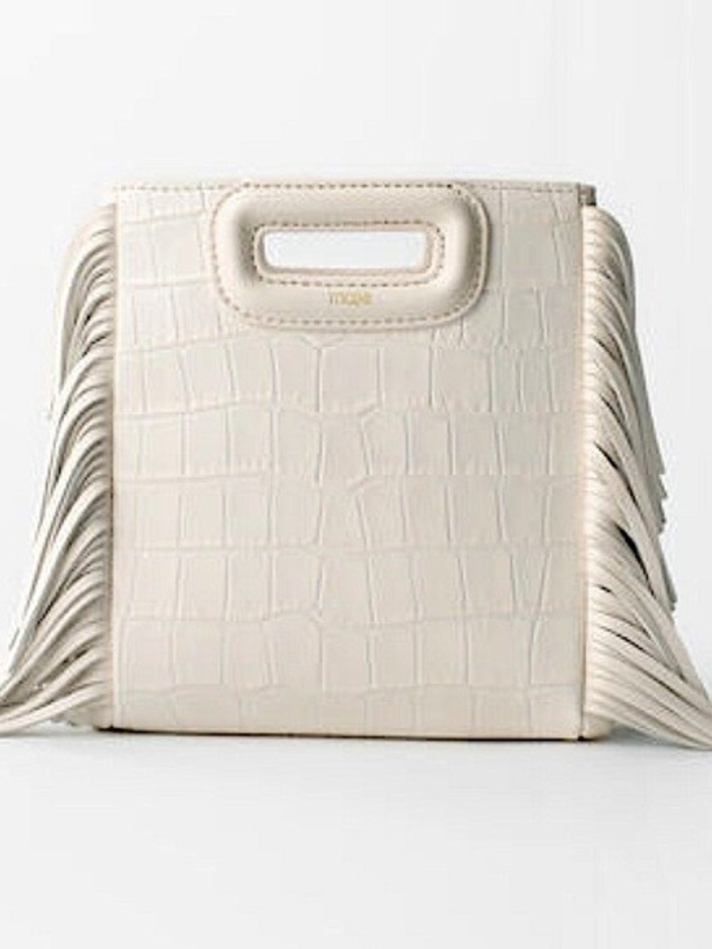 Maje White Croc-Embossed Fringe Mini Bag